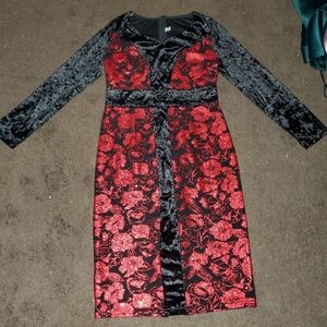 Elegant Black and Red Floral Dress